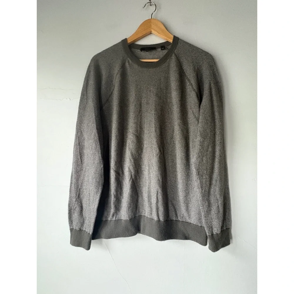 Vince Mens Bird's‎ Eye Stitch Wool Cashmere Sweater Grey Large